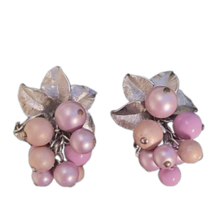 Vintage Park Lane Pink Cluster Clip Earrings Leaf Design Signed Statement